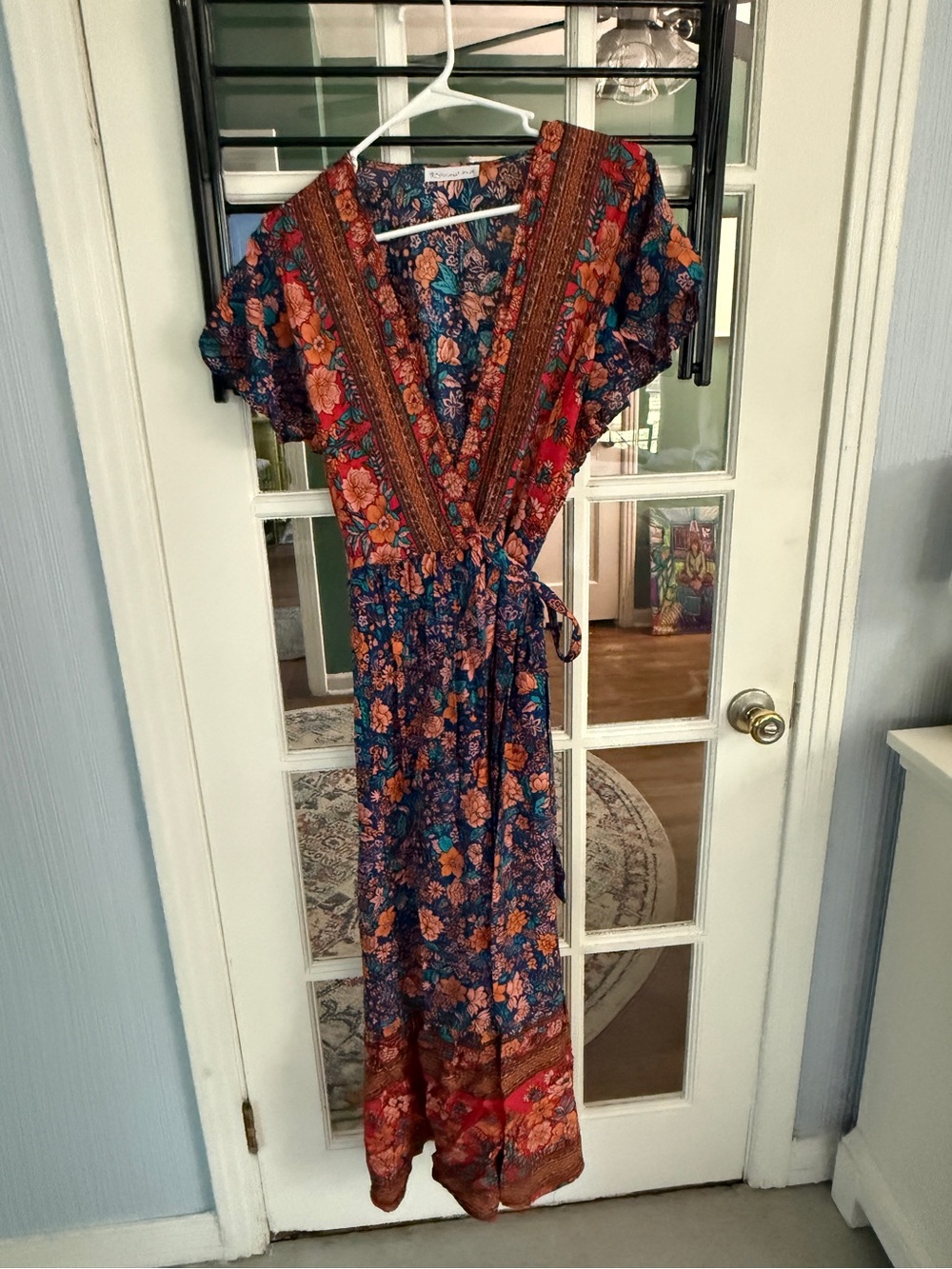 Boho Floral Wrap Maxi Dress in Navy and Rust